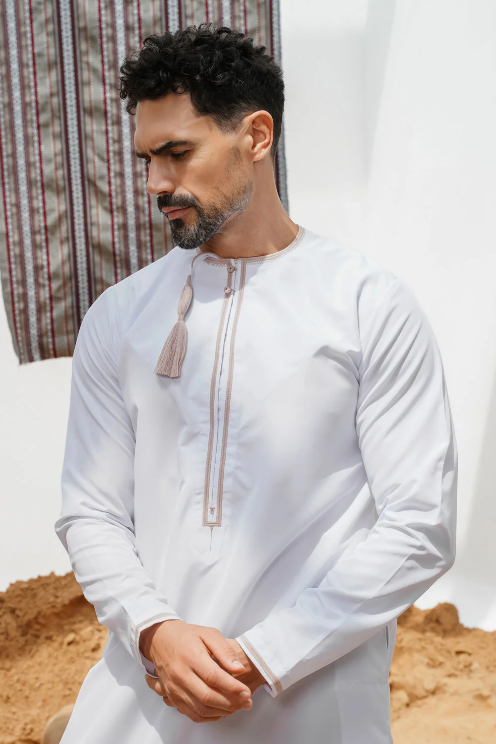 Omani White Thobe (Pink Embroidery)