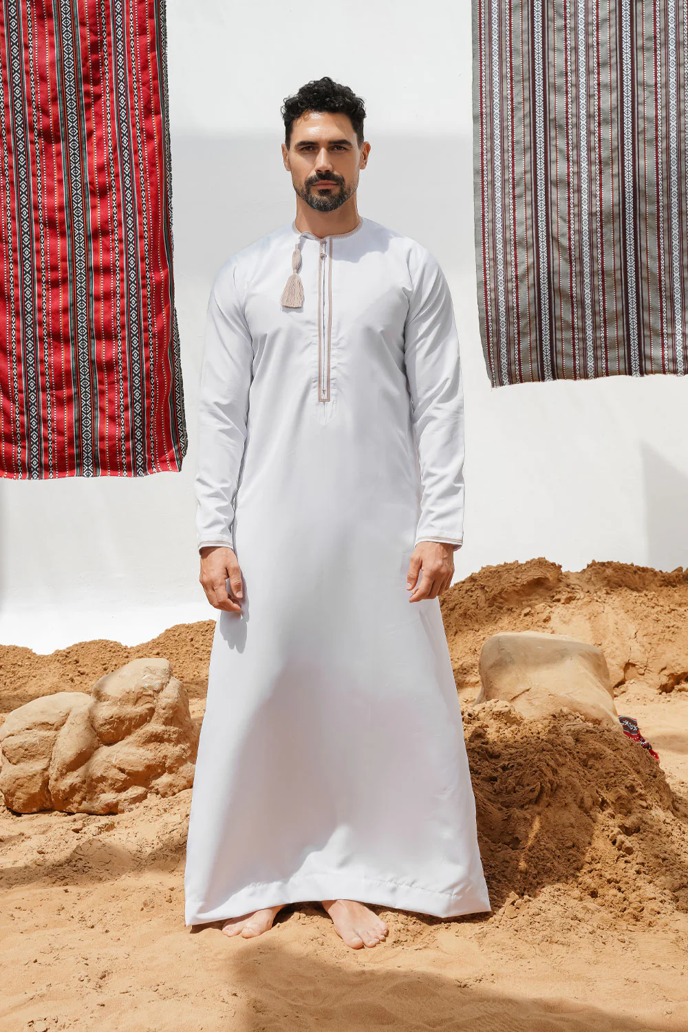 Omani White Thobe (Pink Embroidery) - Image 2